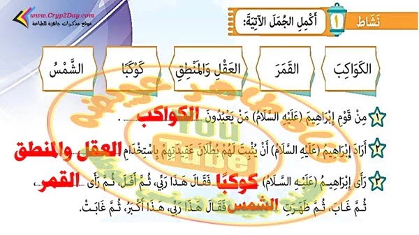 حل كتاب الدين الاسلامي للصف الرابع الابتدائي الترم الثاني